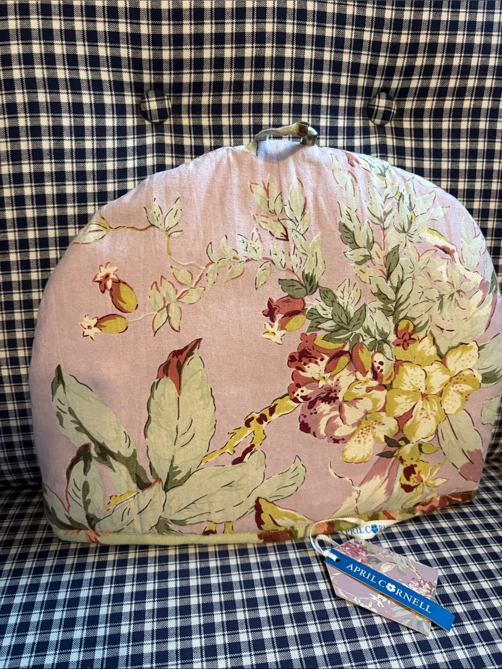 April Cornell reversible Lavender Floral Tea Cozy with Green and Yellow Accents